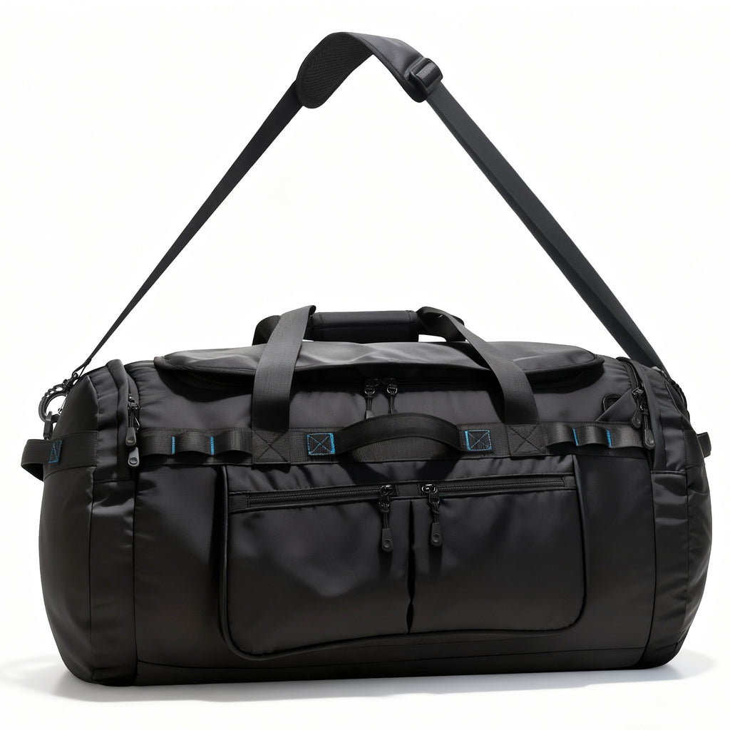 YOUNGOA Travel Duffle Backpack with Shoe Compartment – Waterproof Gym Bag with Backpack Straps, Black