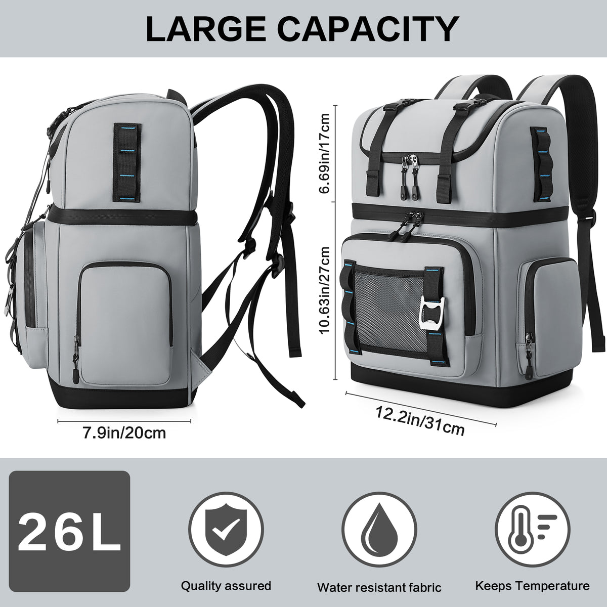YOUNGOA 26L Insulated Cooler Backpack – 44-Can Leakproof Travel Backpack Cooler for Beach, Camping & Hiking