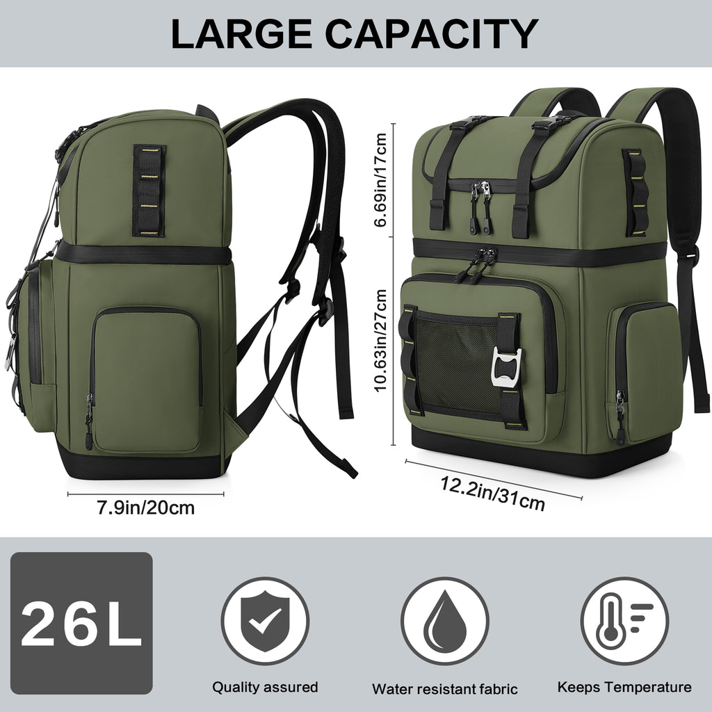 YOUNGOA 26L Insulated Cooler Backpack – 44-Can Leakproof Travel Backpack Cooler for Beach, Camping & Hiking