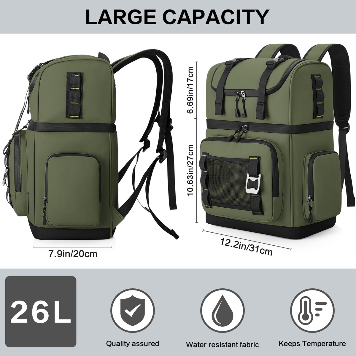 YOUNGOA 26L Insulated Cooler Backpack – 44-Can Leakproof Travel Backpack Cooler for Beach, Camping & Hiking