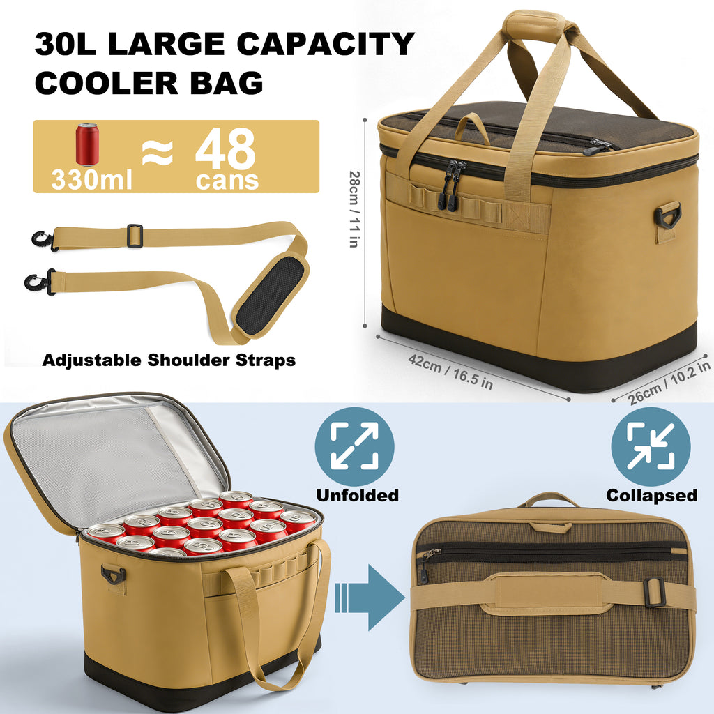 YOUNGOA 48-Can Insulated Cooler Bag 30L – Collapsible, Leakproof & Waterproof Soft Ice Chest