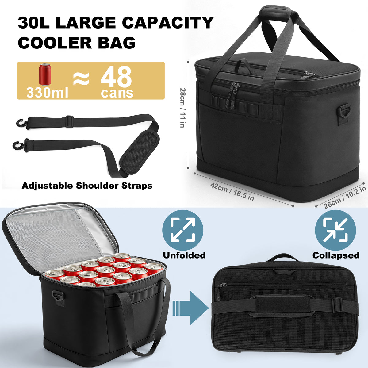 YOUNGOA 48-Can Insulated Cooler Bag 30L – Collapsible, Leakproof & Waterproof Soft Ice Chest