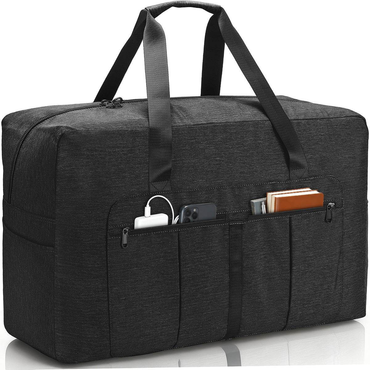 YOUNGOA Large Duffle Bag – Foldable Travel Luggage with Trolley Sleeve, Water-Resistant & Tear-Proof, Black