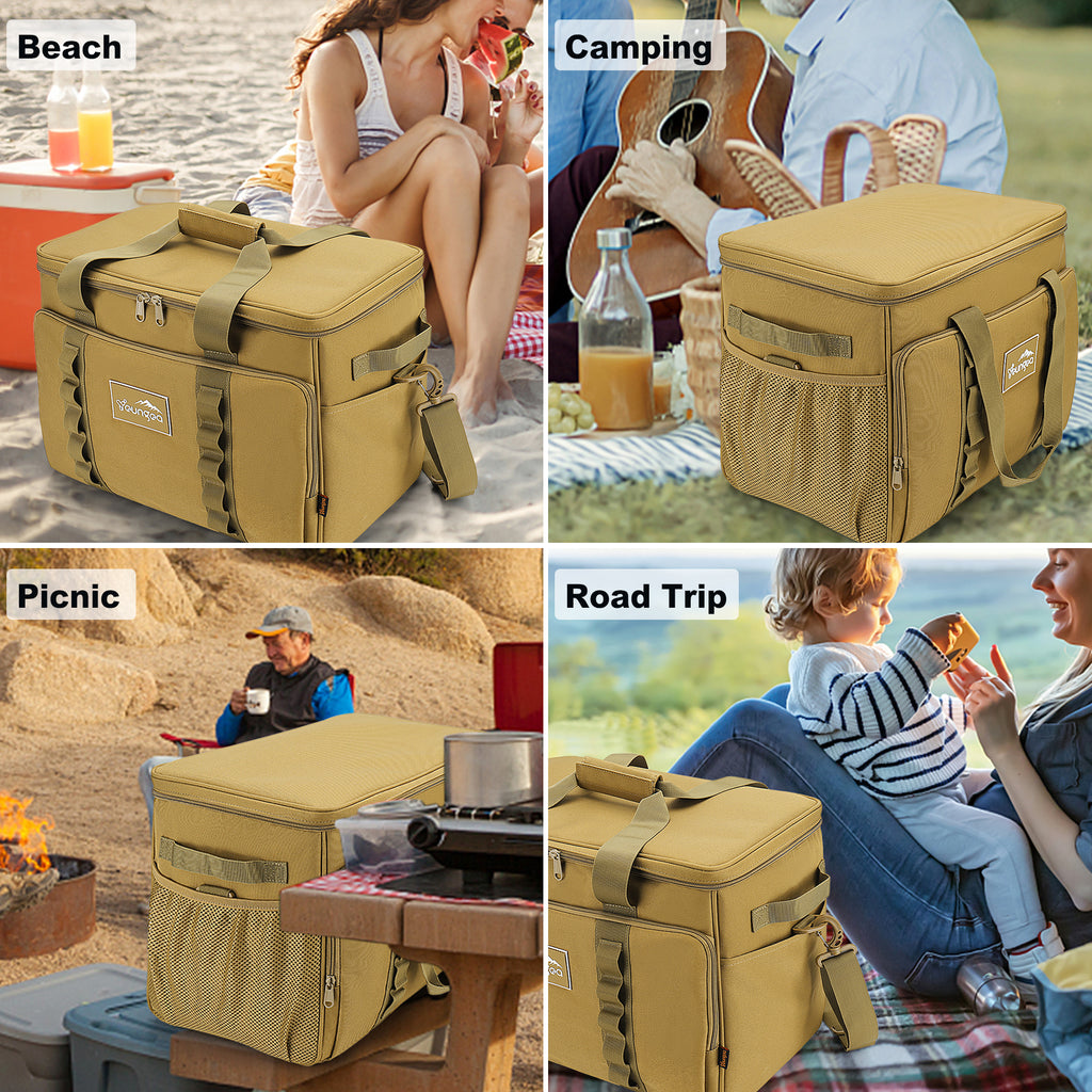 YOUNGOA Large 32L Insulated Soft Cooler Bag – Collapsible Ice Chest for 48 Cans, Portable Cooler for Beach, Camping & Travel