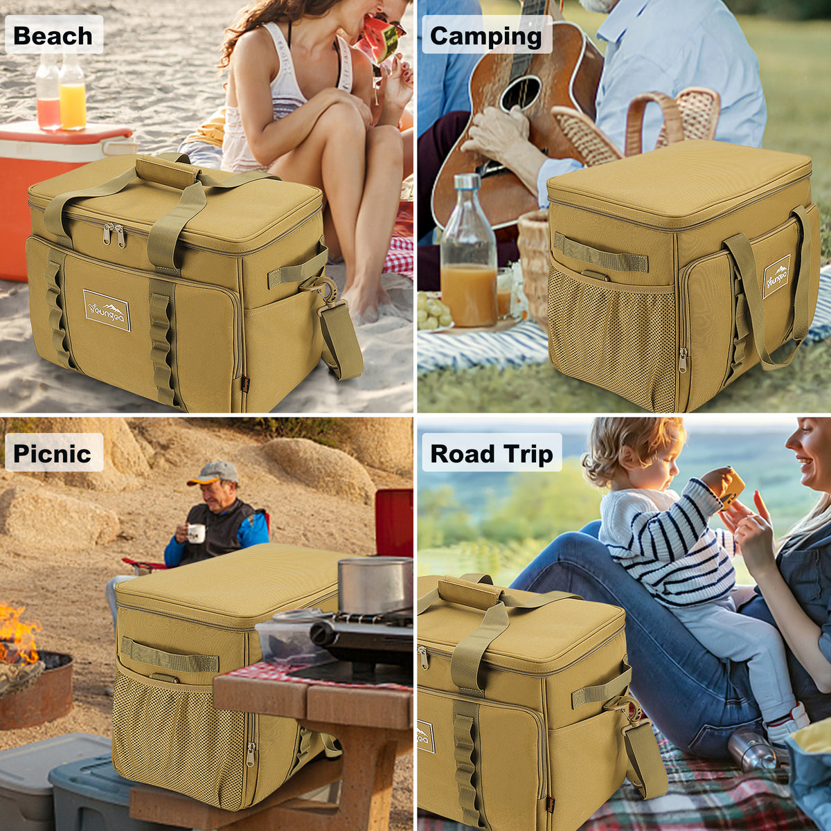 YOUNGOA Large 32L Insulated Soft Cooler Bag – Collapsible Ice Chest for 48 Cans, Portable Cooler for Beach, Camping & Travel