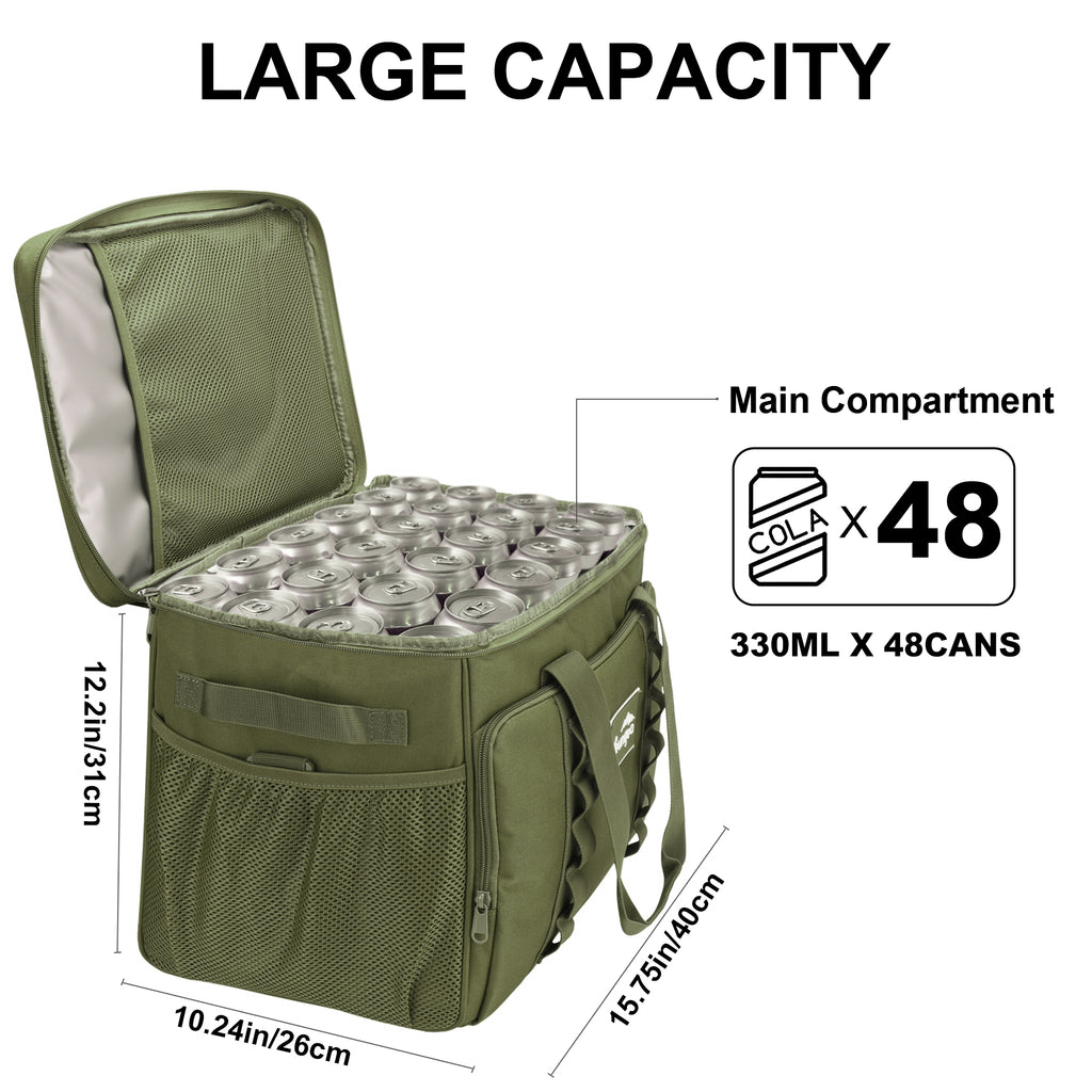 YOUNGOA Large 32L Insulated Soft Cooler Bag – Collapsible Ice Chest for 48 Cans, Portable Cooler for Beach, Camping & Travel
