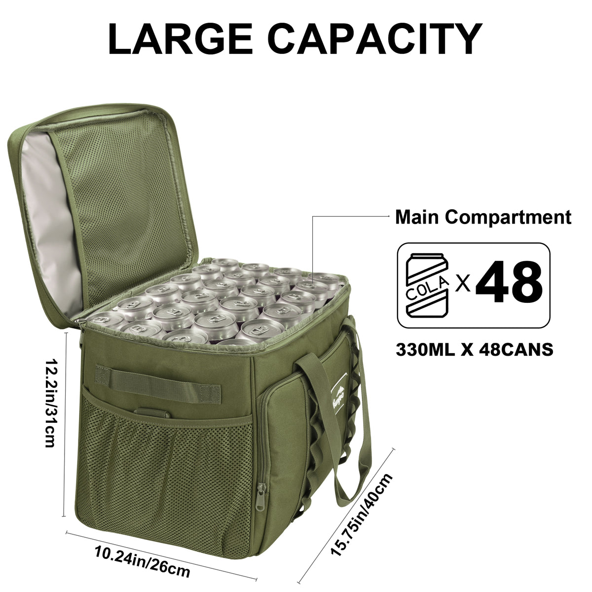 YOUNGOA Large 32L Insulated Soft Cooler Bag – Collapsible Ice Chest for 48 Cans, Portable Cooler for Beach, Camping & Travel