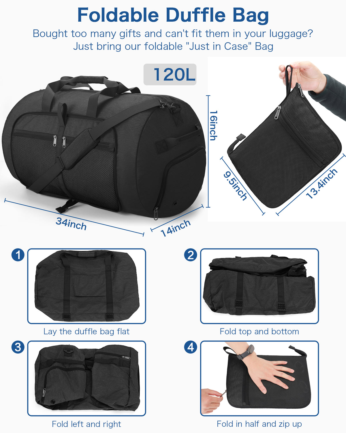 YOUNGOA Extra Large Foldable Travel Duffle Bag with Shoe Compartment – Waterproof & Lightweight