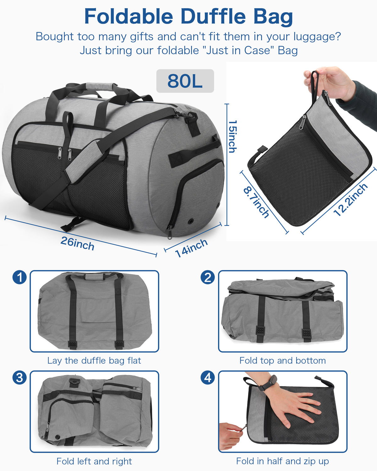 YOUNGOA Extra Large Foldable Travel Duffle Bag with Shoe Compartment – Waterproof & Lightweight
