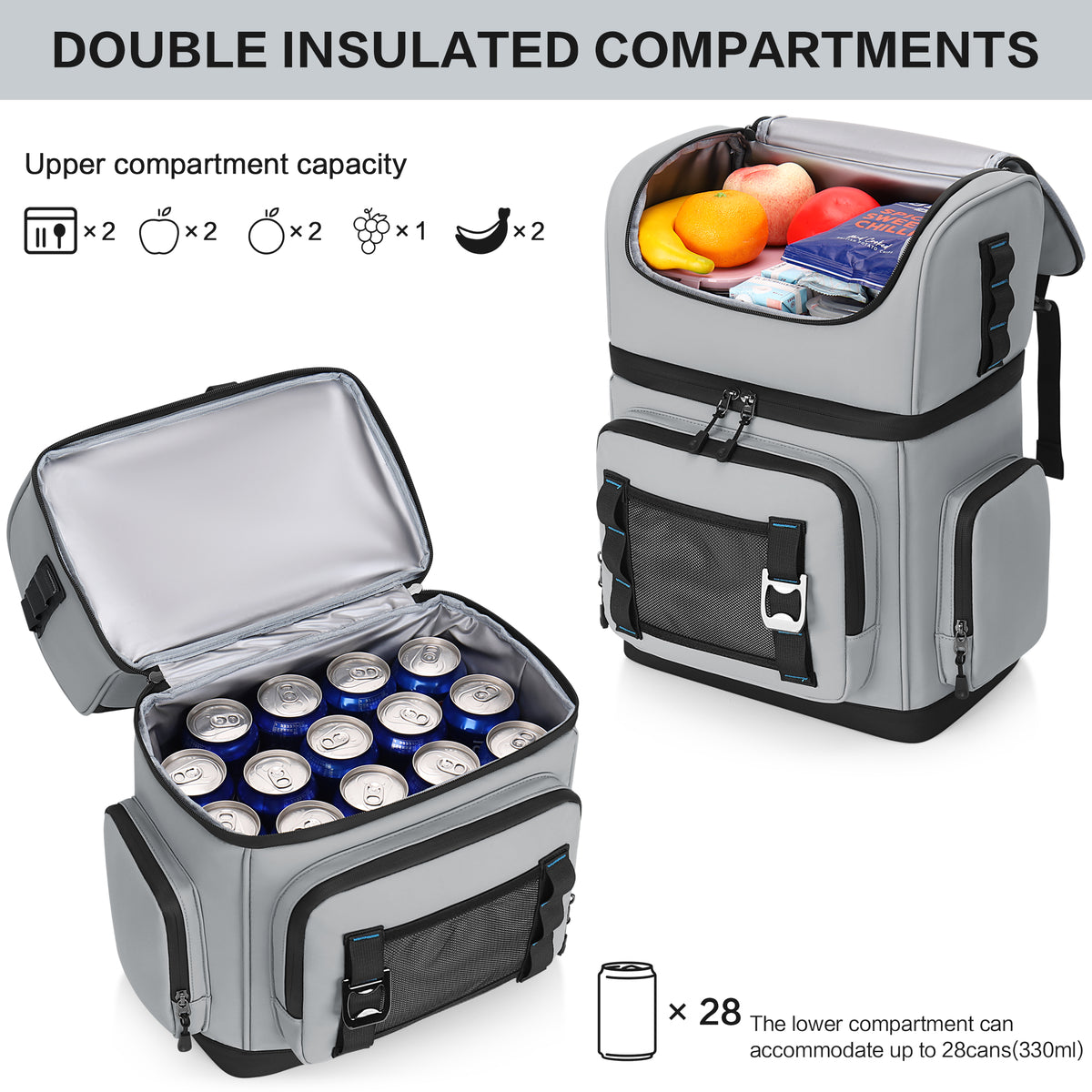 YOUNGOA 26L Insulated Cooler Backpack – 44-Can Leakproof Travel Backpack Cooler for Beach, Camping & Hiking