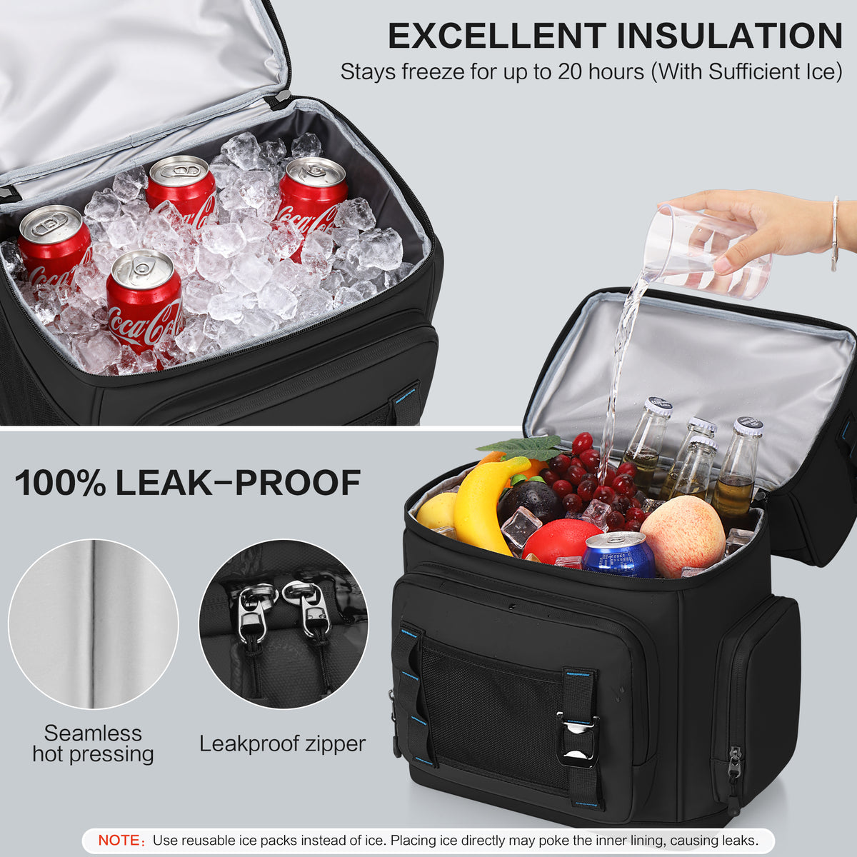 YOUNGOA 26L Insulated Cooler Backpack – 44-Can Leakproof Travel Backpack Cooler for Beach, Camping & Hiking