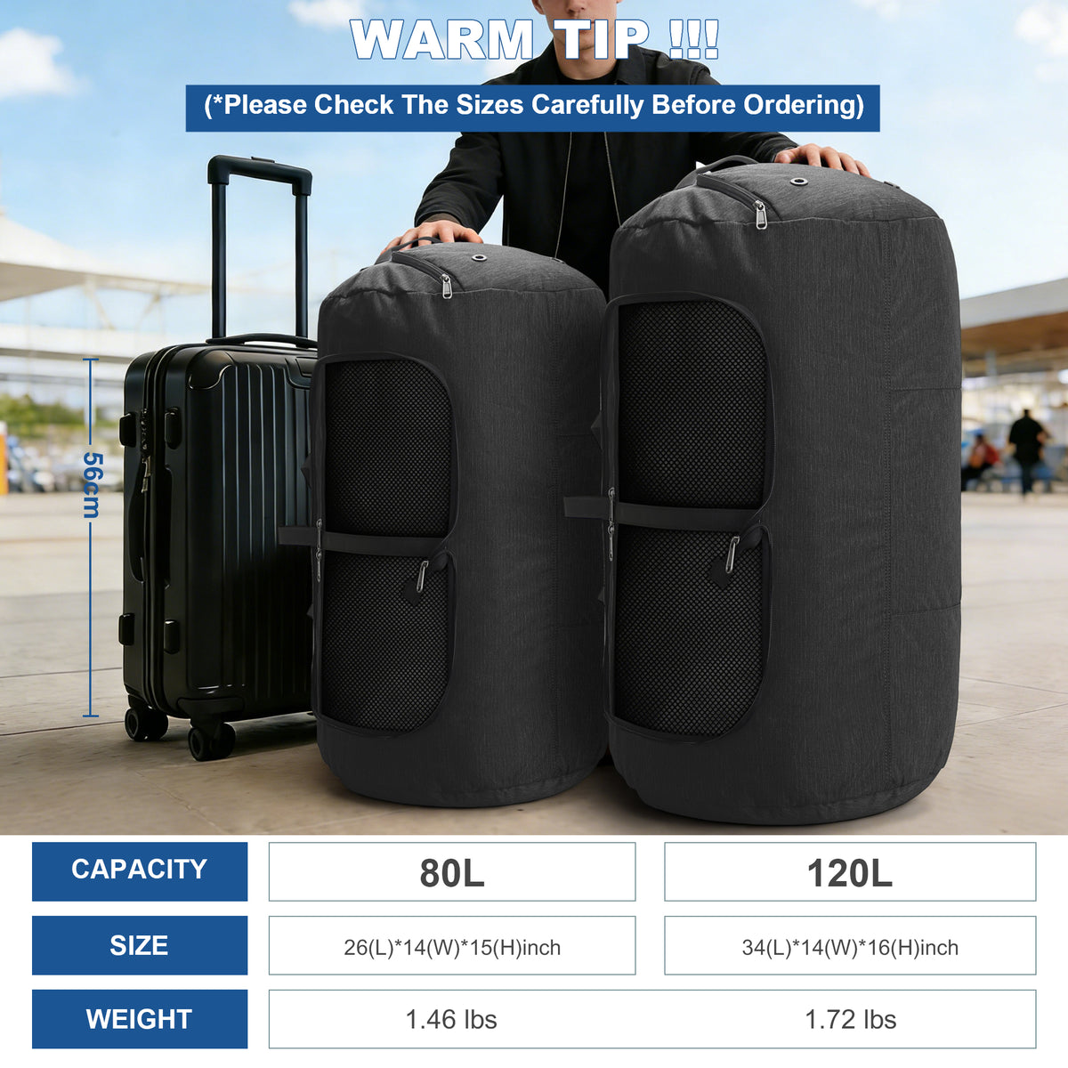 YOUNGOA Extra Large Foldable Travel Duffle Bag with Shoe Compartment – Waterproof & Lightweight
