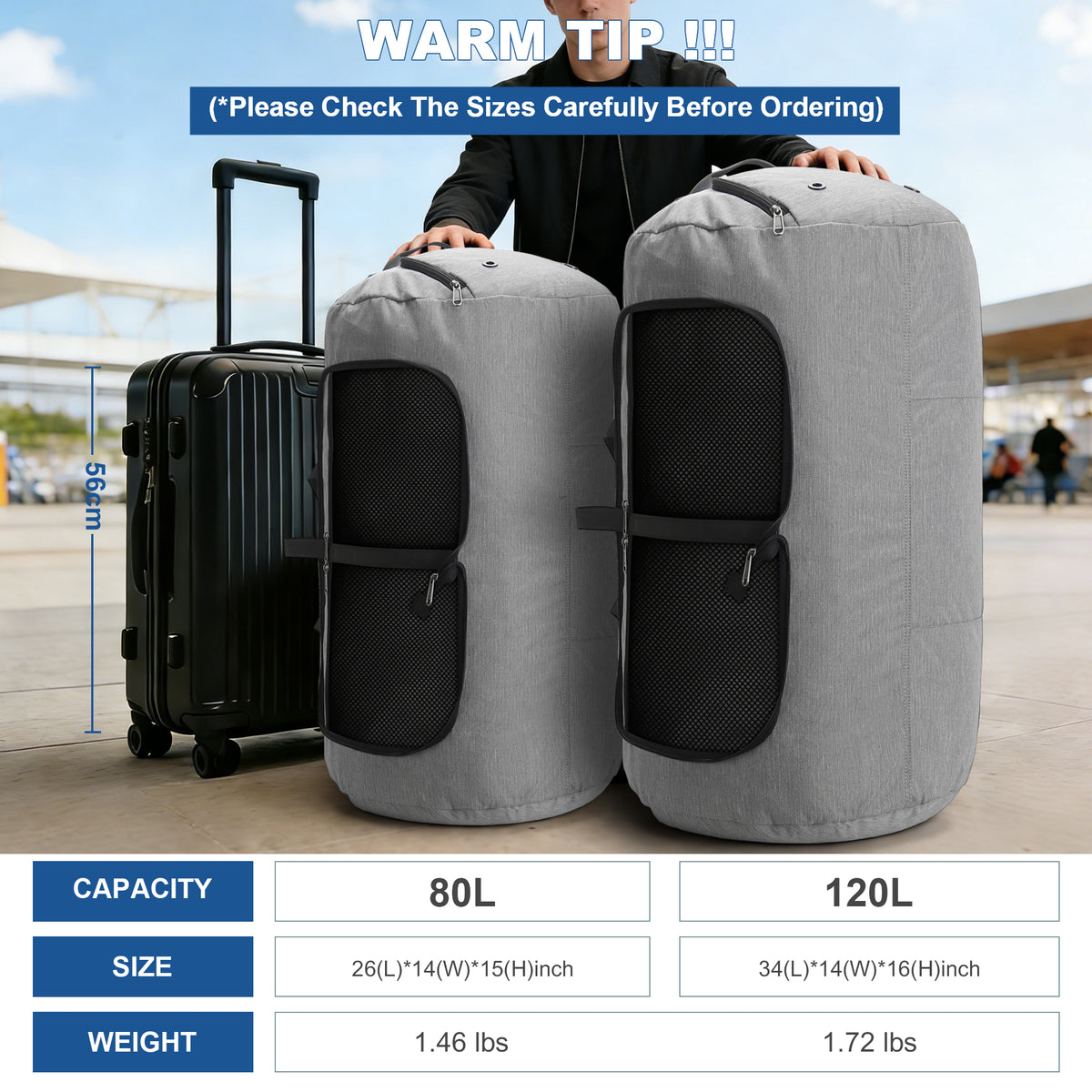 YOUNGOA Extra Large Foldable Travel Duffle Bag with Shoe Compartment – Waterproof & Lightweight