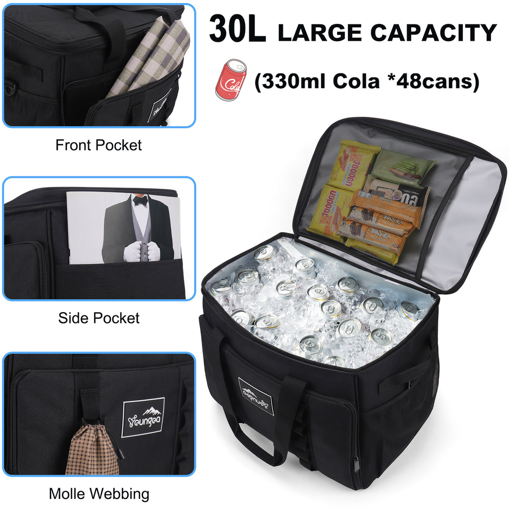 YOUNGOA Large 32L Insulated Soft Cooler Bag – Collapsible Ice Chest for 48 Cans, Portable Cooler for Beach, Camping & Travel