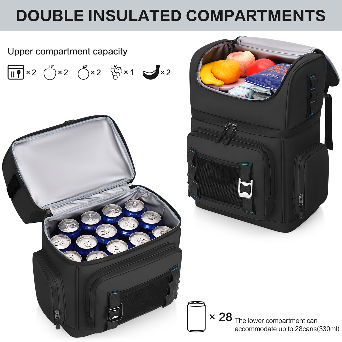 YOUNGOA 26L Insulated Cooler Backpack – 44-Can Leakproof Travel Backpack Cooler for Beach, Camping & Hiking