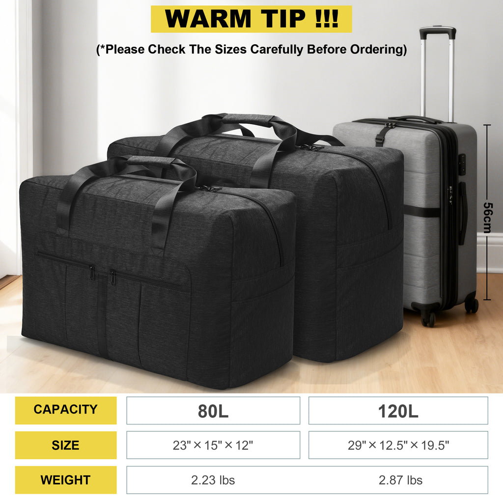 YOUNGOA Large Duffle Bag – Foldable Travel Luggage with Trolley Sleeve, Water-Resistant & Tear-Proof, Black