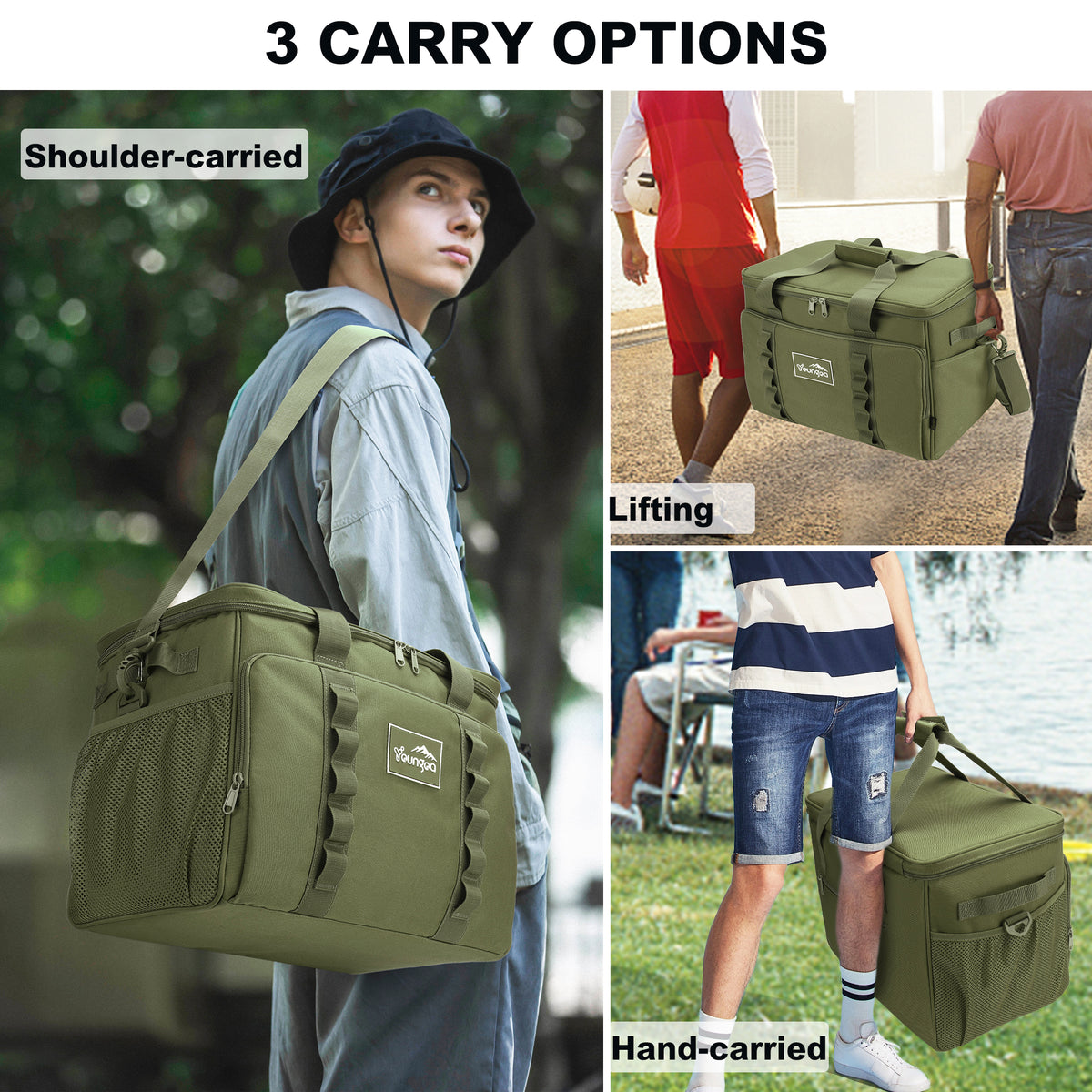 YOUNGOA Large 32L Insulated Soft Cooler Bag – Collapsible Ice Chest for 48 Cans, Portable Cooler for Beach, Camping & Travel