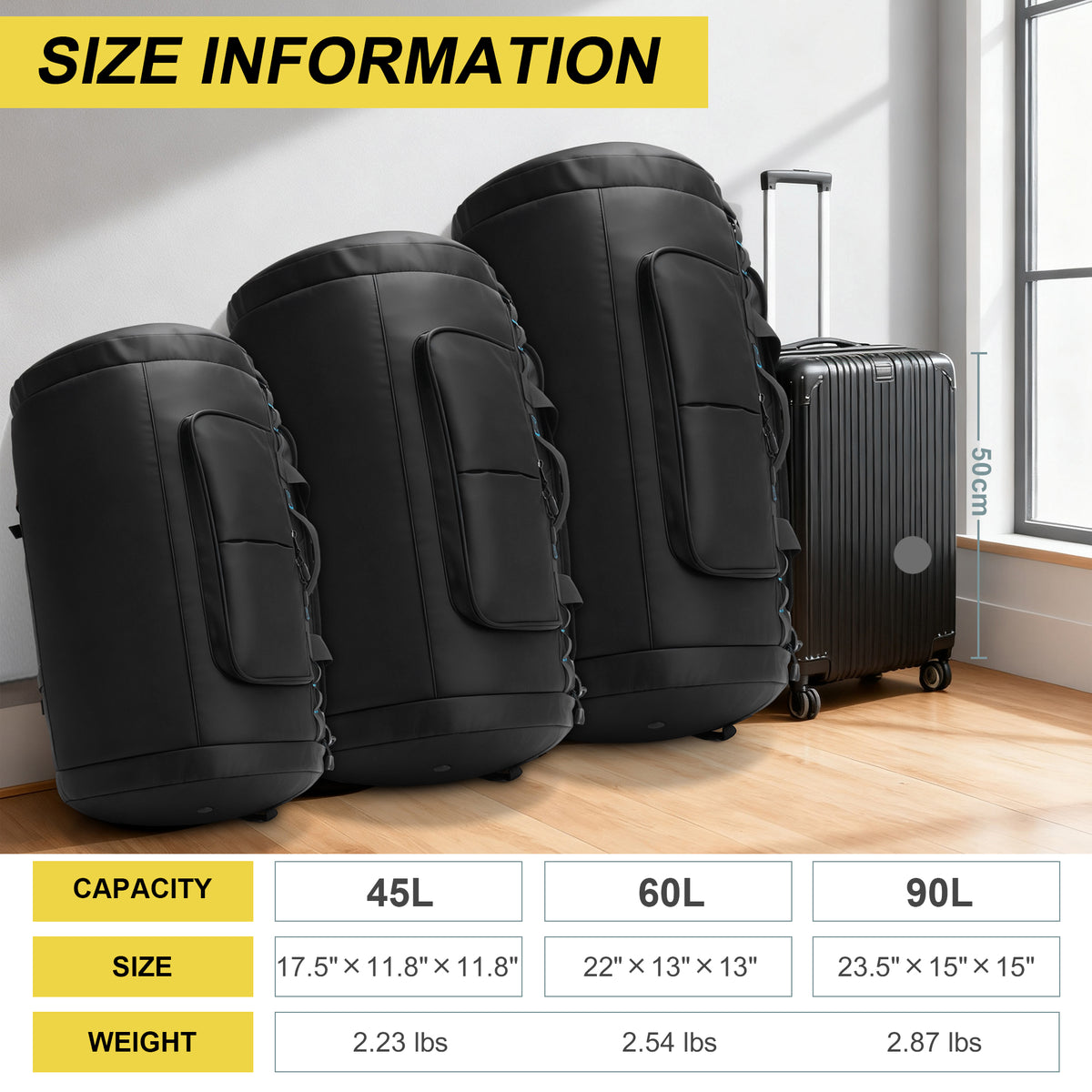 YOUNGOA Travel Duffle Backpack with Shoe Compartment – Waterproof Gym Bag with Backpack Straps, Black