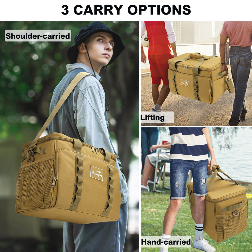 YOUNGOA Large 32L Insulated Soft Cooler Bag – Collapsible Ice Chest for 48 Cans, Portable Cooler for Beach, Camping & Travel