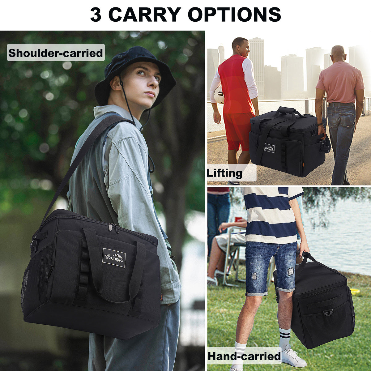 YOUNGOA Large 32L Insulated Soft Cooler Bag – Collapsible Ice Chest for 48 Cans, Portable Cooler for Beach, Camping & Travel