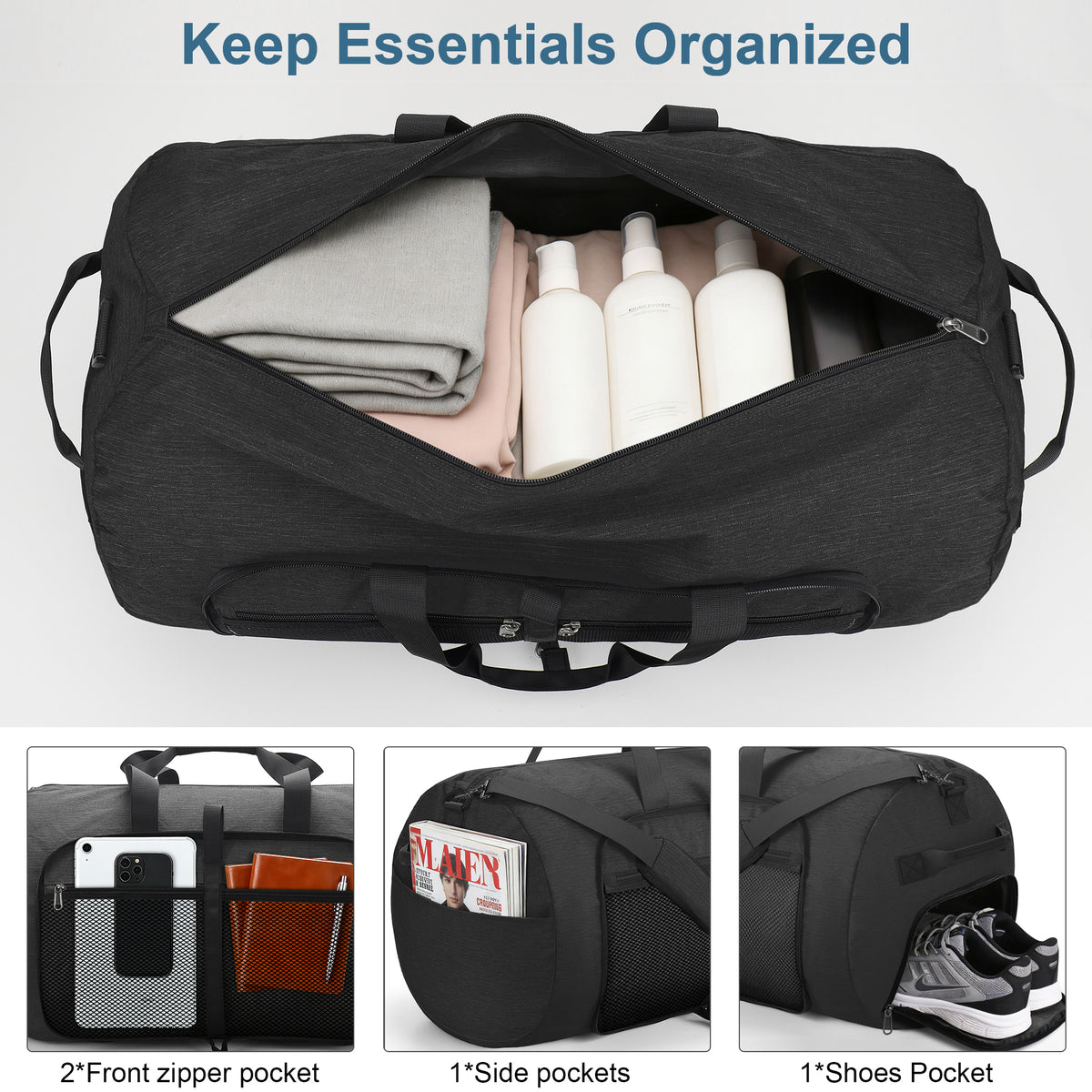 YOUNGOA Extra Large Foldable Travel Duffle Bag with Shoe Compartment – Waterproof & Lightweight