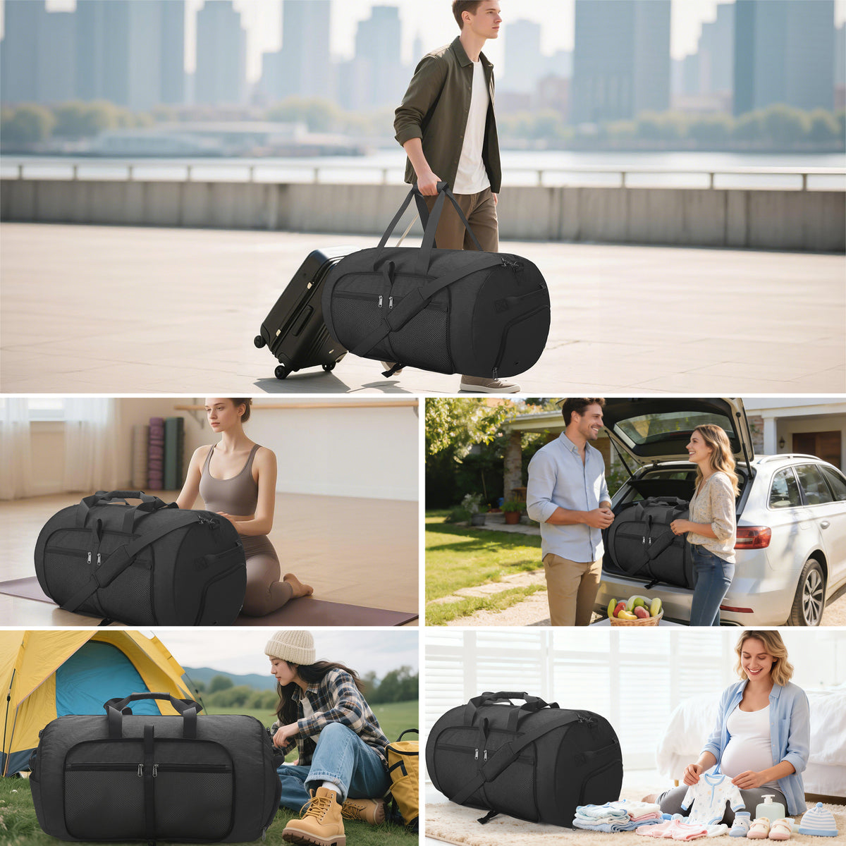 YOUNGOA Extra Large Foldable Travel Duffle Bag with Shoe Compartment – Waterproof & Lightweight